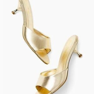 NEW Lilly Pulitzer KIMMY MULES Gold Metallic Slides Leather Open Toe size 6